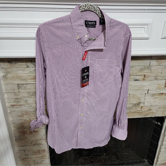 Chaps performance‎ purple and white plaid button down men's shirt size small new - Picture 1 of 5